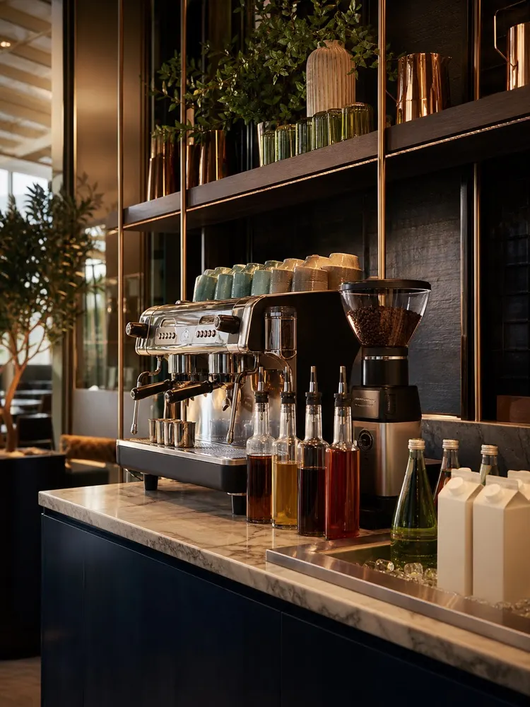 Barista pouring latte art in a specialty café