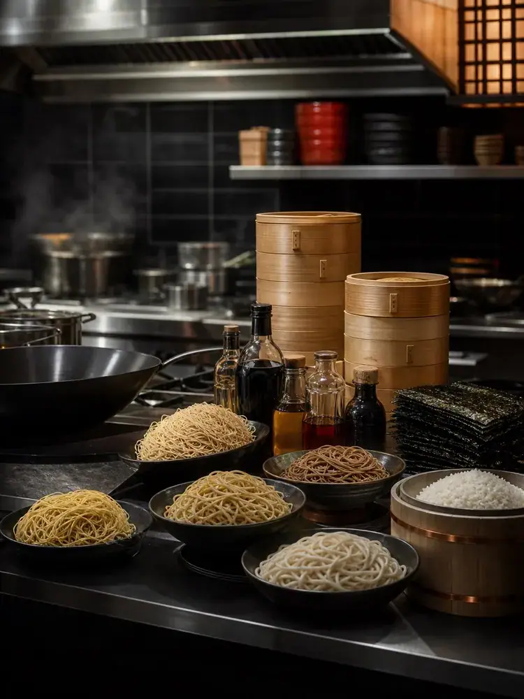 Japanese kitchen with miso, nori, soy and panko