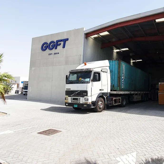GGFT delivery truck at the Dubai Investment Park warehouse