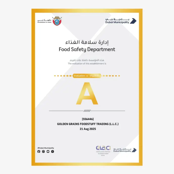 Dubai Municipality food safety certificate, grade A