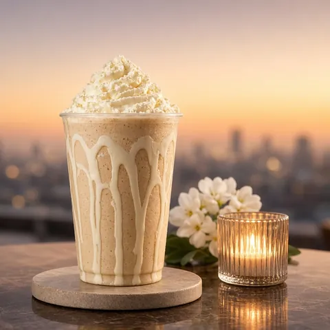Frappé with white chocolate drizzle