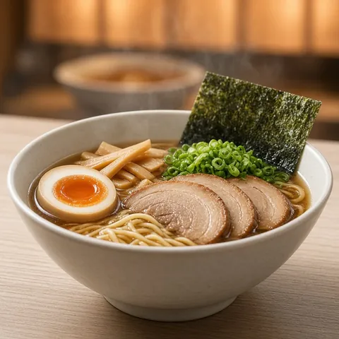 Shoyu ramen with chashu, egg and nori