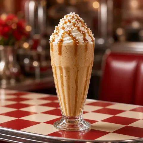 A salted caramel milkshake with whipped cream and sea salt flakes