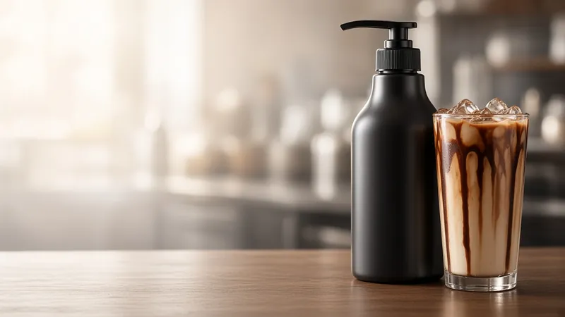 Monin Sauce Pump for 1.89ltr Bottle on a café counter