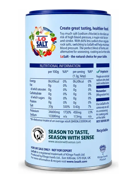 Lo Salt nutrition information panel