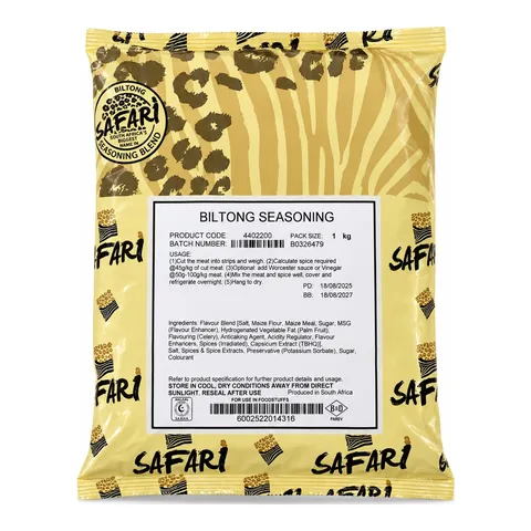 Crown National Safari Biltong Seasoning 1kg front pack on white