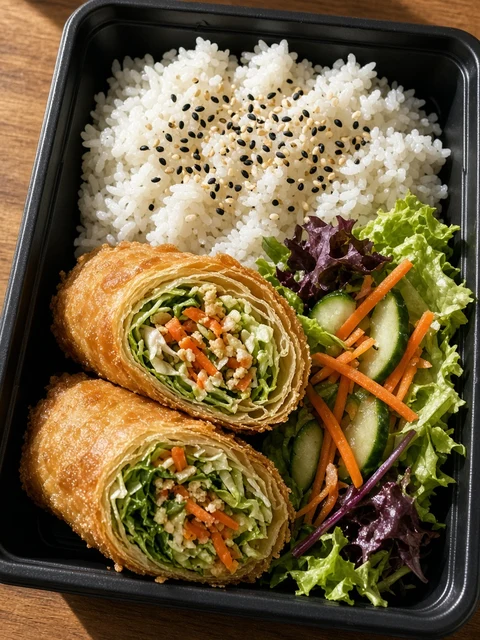 Bento with spring roll halves