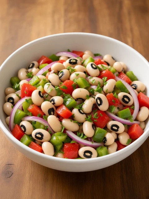 Black-eyed bean salad with peppers and herbs