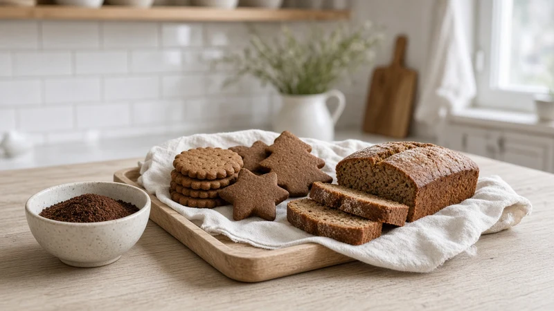 Gingerbread biscuits on a baking sheet and a heap of ground cloves