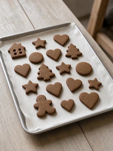 Gingerbread biscuits on a baking sheet