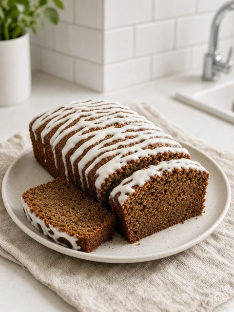 Sliced spice loaf cake with icing