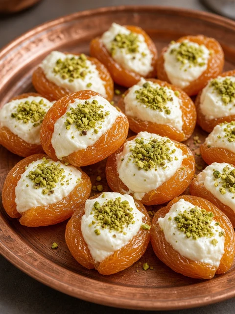 Dried apricots filled with cream and pistachio