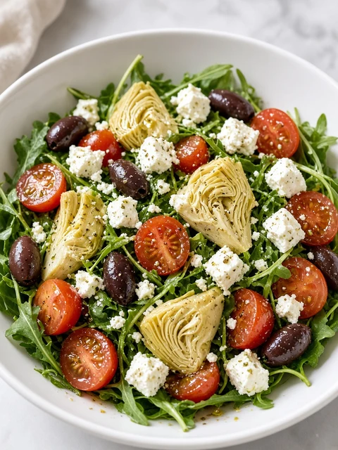 Mediterranean salad with artichoke hearts, tomatoes and feta