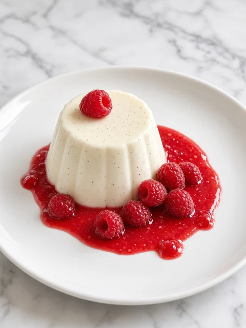 Vanilla panna cotta with raspberry coulis