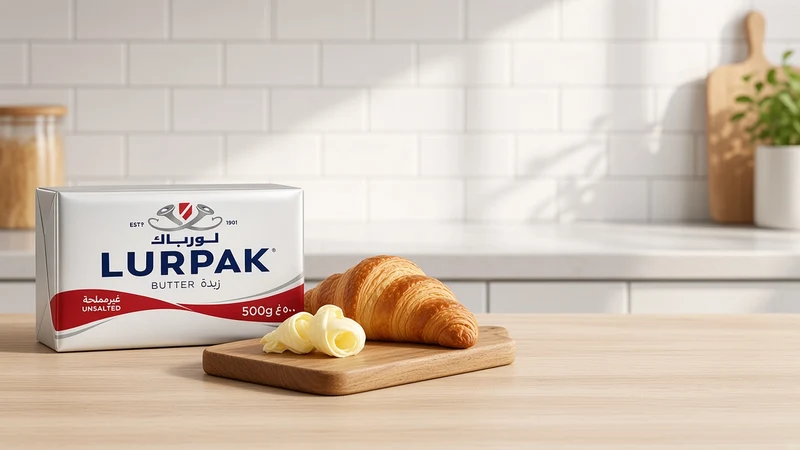 Basket of golden butter croissants and a block of Lurpak Unsalted Butter