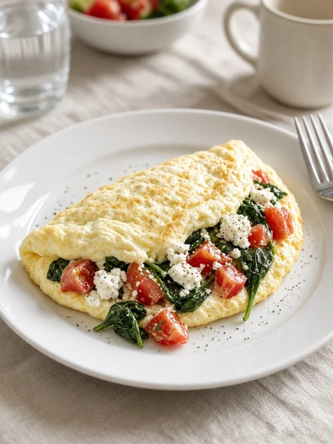 Egg white omelette with spinach, tomato and feta