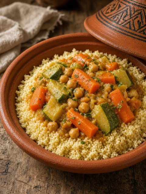 Vegetable and chickpea stew over cous cous