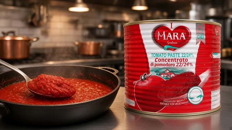 Pot of red lentil and tomato soup and a tin of Mara tomato paste 22/24%