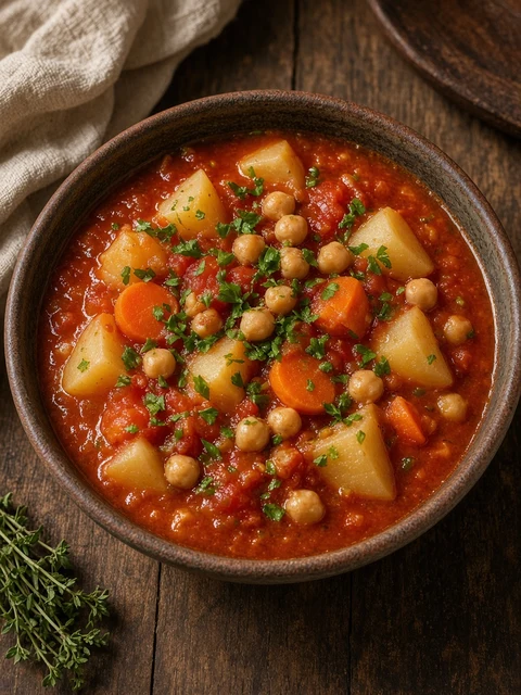 Chickpea, potato and carrot stew in tomato broth