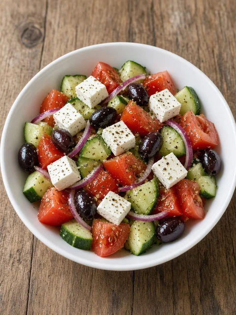 Greek salad with black olives and feta