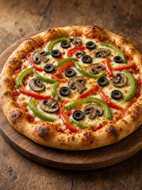 Vegetable pizza topped with sliced black olives