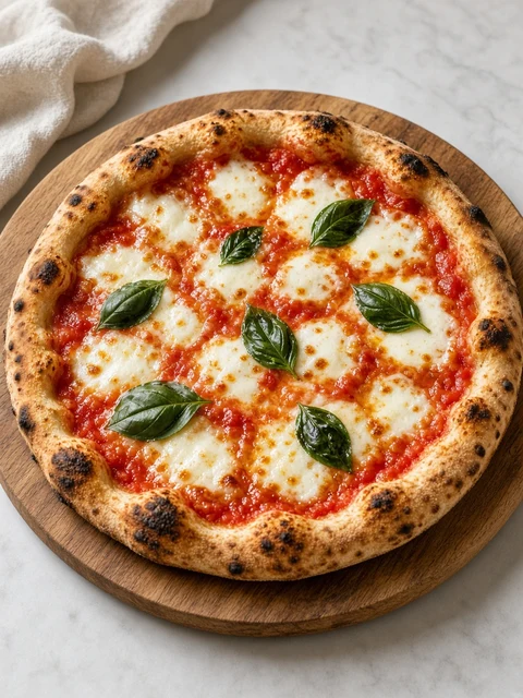Margherita pizza with tomato sauce, mozzarella and basil