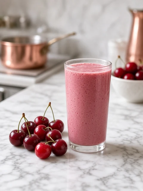 Cherry yoghurt smoothie in a straight tumbler