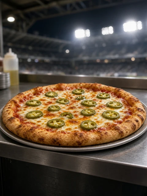Cheese pizza topped with jalapeño slices