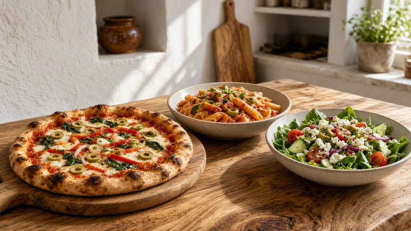 Vegetable pizza with sliced green olives