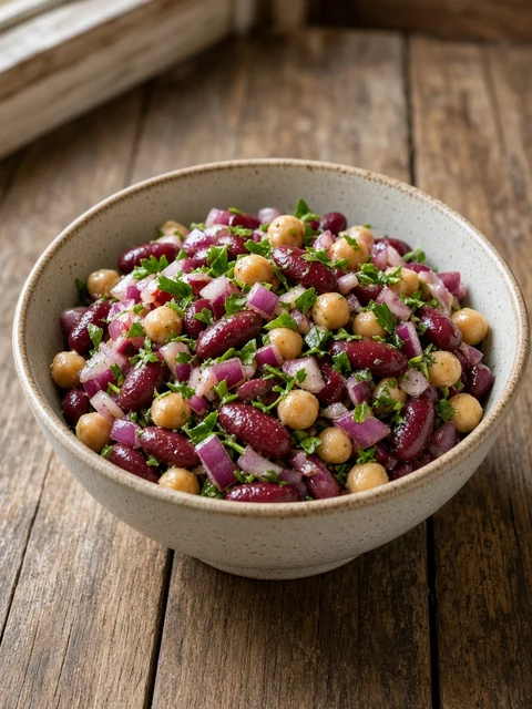 Bowl of mixed bean salad with red kidney beans