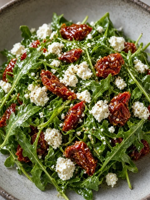 Salad with sun-dried tomatoes, rocket and feta