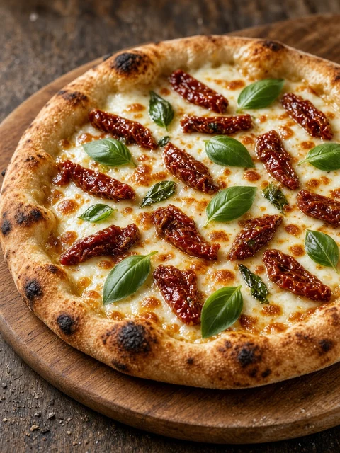 Pizza with sun-dried tomatoes and mozzarella