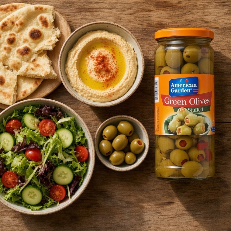 American Garden Green Olives, Stuffed - 1x450gm