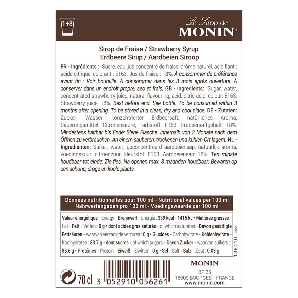 Monin Strawberry Syrup, France - 6x700ml