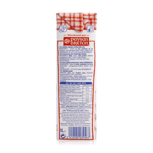 Paysan Breton Whipping & Cooking Cream 35% - 12x1ltr, alternate view