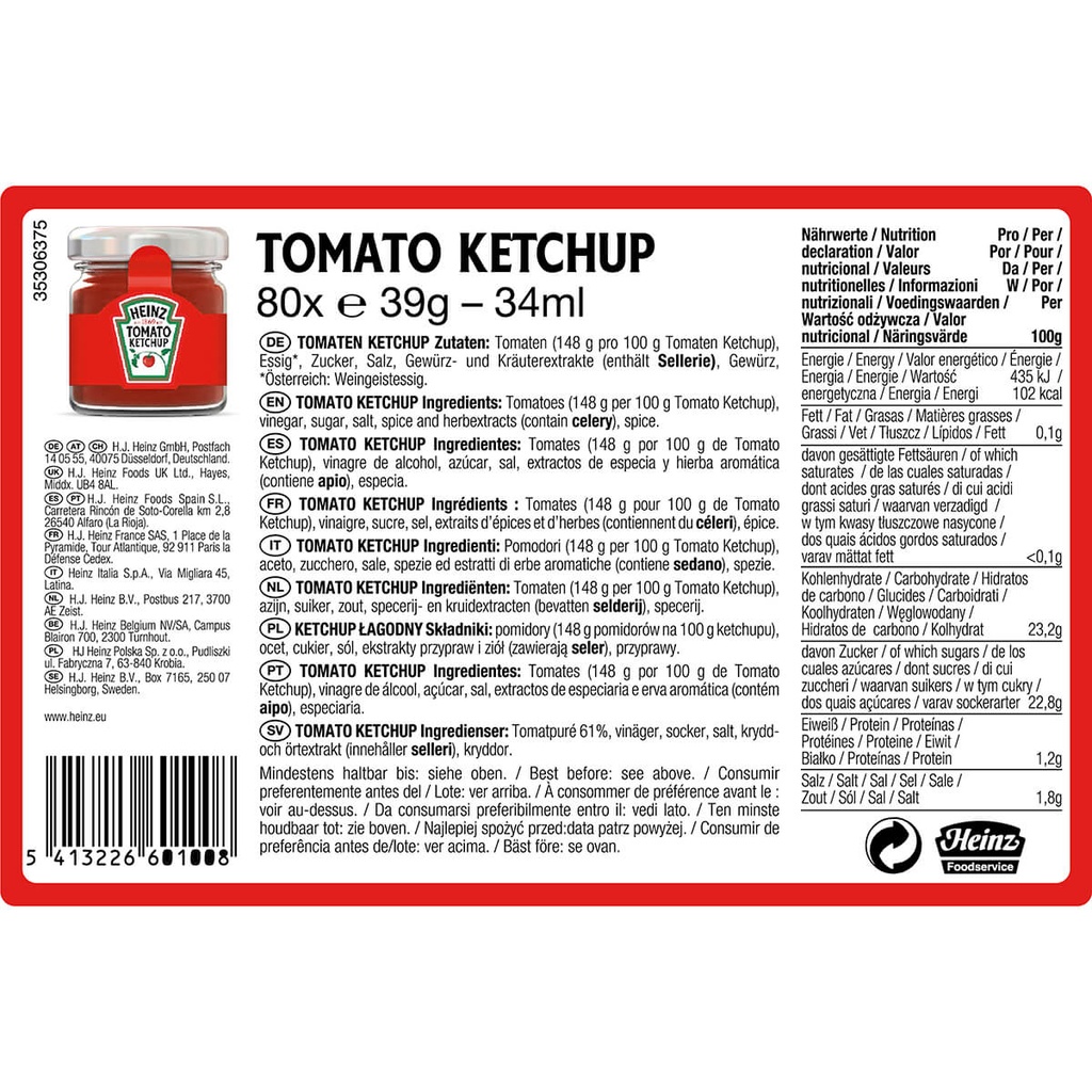 Tomato Ketchup Mini Room Service Heinz 80x39g