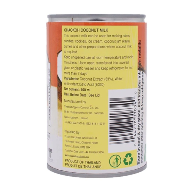 Chaokoh Canned Coconut Milk, Thailand - 24x400ml