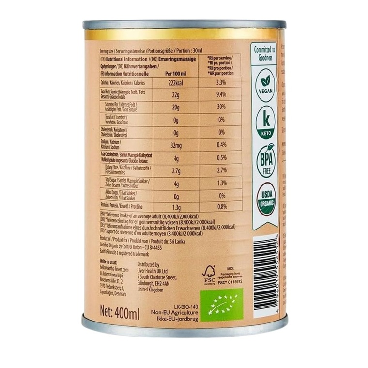Earth's Finest Organic Coconut Cream - 1x400ml