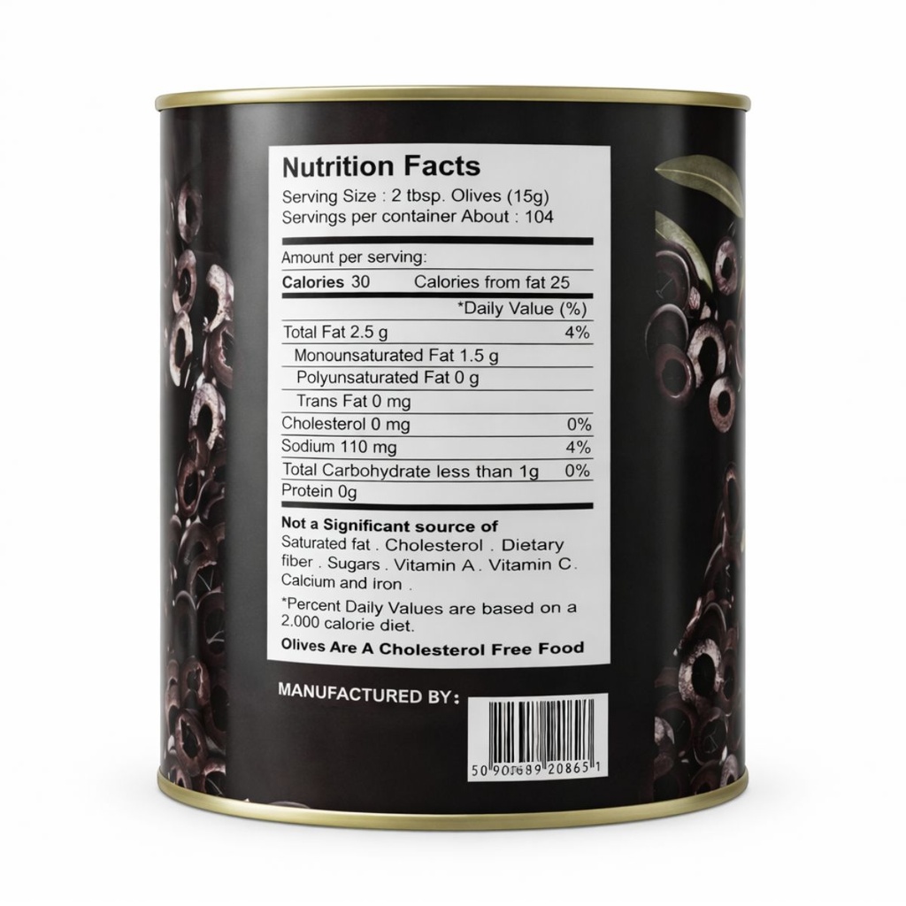 Valencia Garden Black Olive, Sliced - 6x3kg