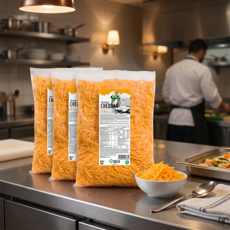 Arla Shredded Cheddar Cheese, Colored - 2KG