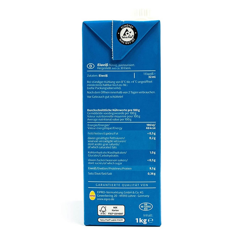 Eifix Liquid Pasteurized Egg Whites in Tetra Pack, Chilled, Germany - 1KG
