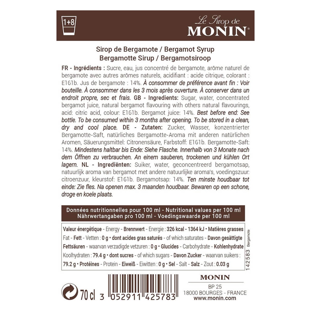 Authentic catalogue view 3 of Monin Bergamot Syrup, France - 6x700ml