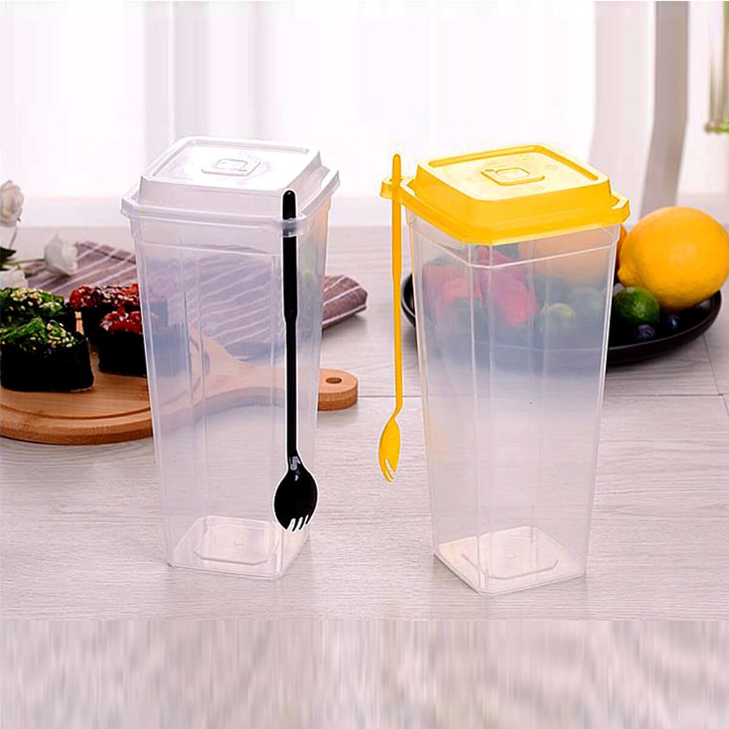 Bubbly Plastic Square Cup with Lid & Fork, 760ML - Pack of 25 Cups