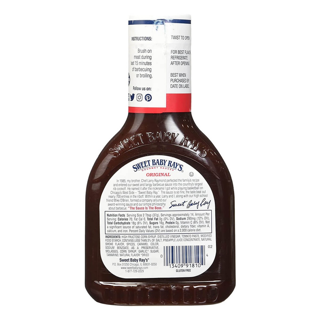 Sweet Baby Ray's Award Winning BBQ Sauce, Made in USA - 510G