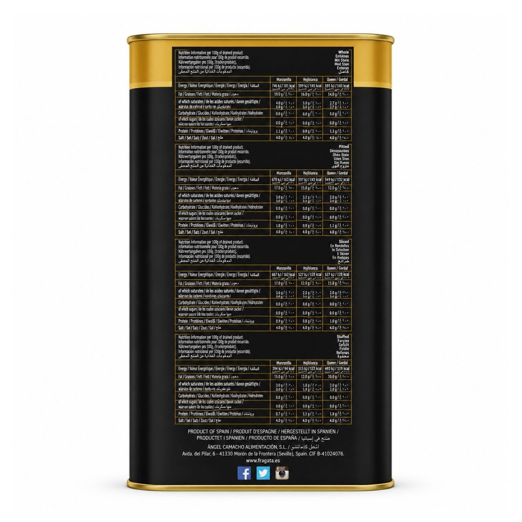 Fragata Green Olives, Pitted - 5KG