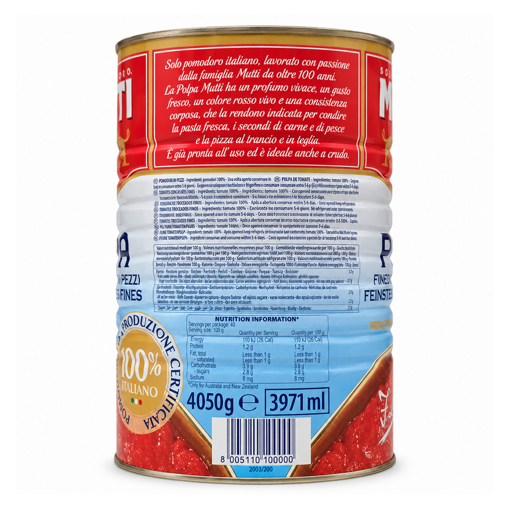 Mutti Polpa 4050g tin - nutrition information panel