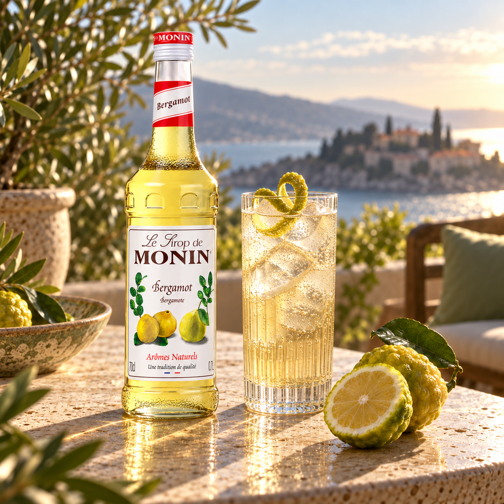 Monin Bergamot Syrup 700ml - sparkling bergamot cooler serving suggestion