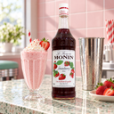Monin Strawberry Syrup 1L - bottle with strawberry milkshake
