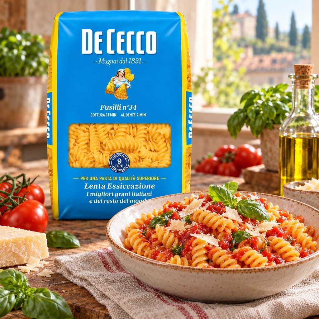 De Cecco Fusilli No.34 1kg with tomato and basil pasta
