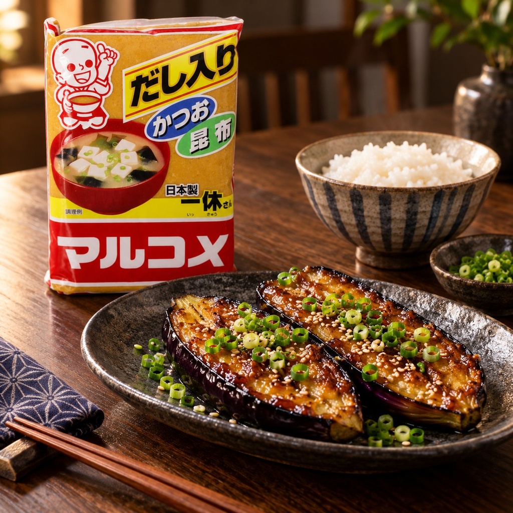 Marukome white miso — glazed aubergine serving suggestion